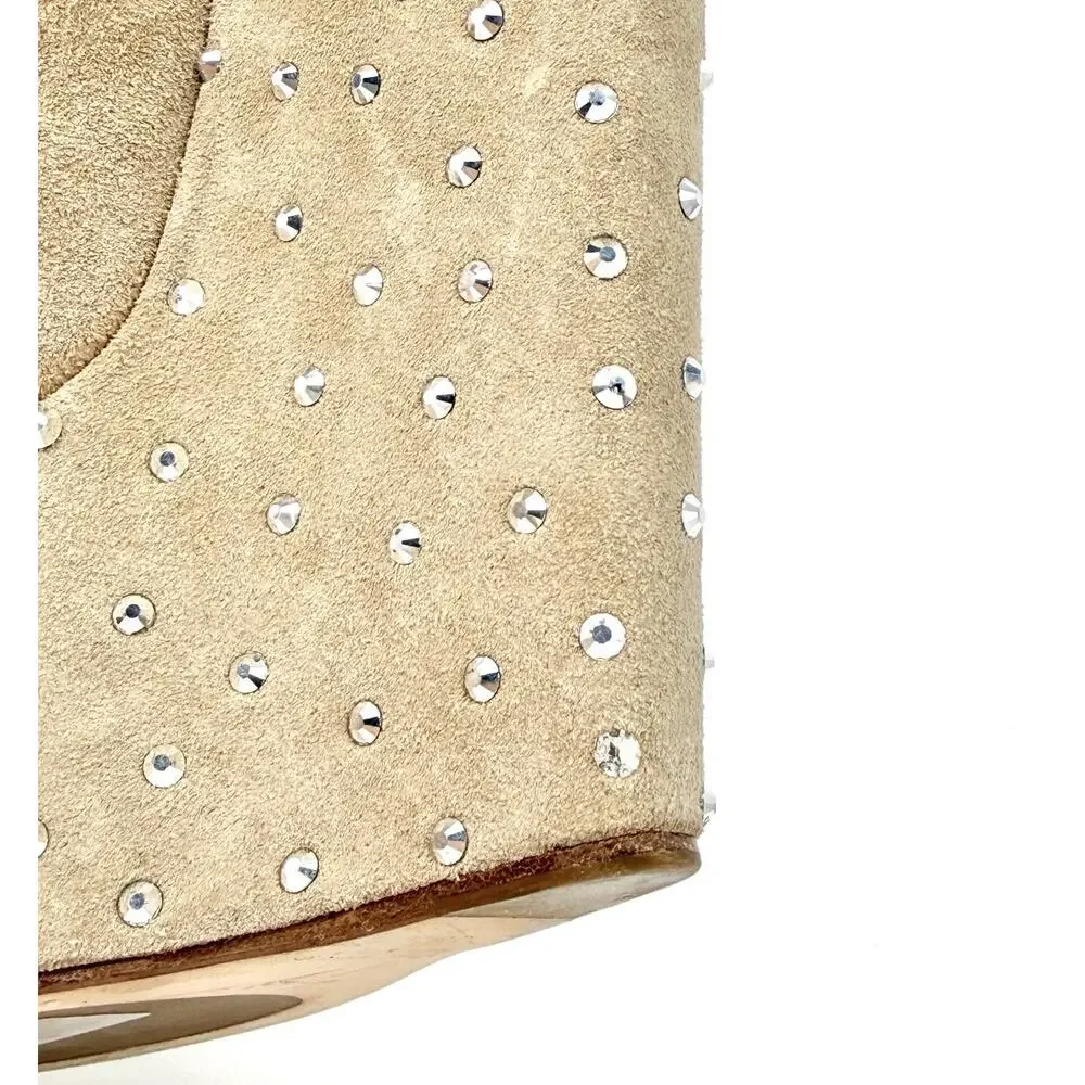 Giuseppe Zanotti Studded Platform Bootie Ankle Boots EU 39.5 US 9.5 Beige Suede